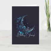 Creëer Uw eigen mystieke Blauwe & Zilveren Maan Feestdagen Kaart (Voorkant)