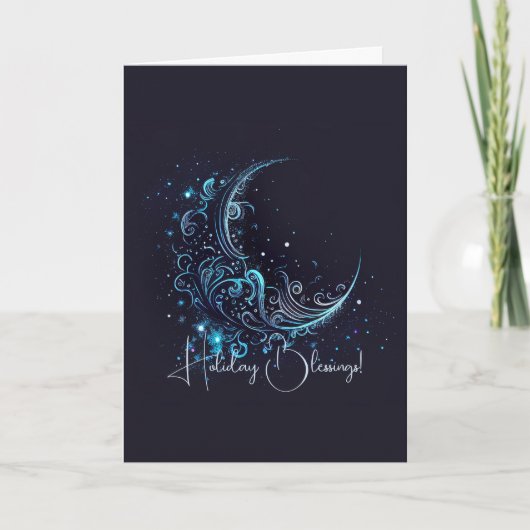 Creëer Uw eigen mystieke Blauwe & Zilveren Maan Feestdagen Kaart (Voorkant)
