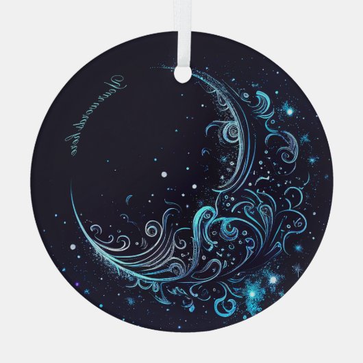 Creëer Uw eigen mystieke Blauwe & Zilveren Maan Glas Ornament (Achterkant)