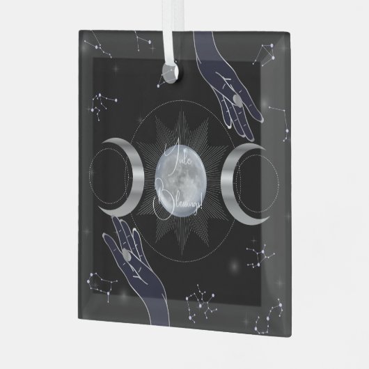 Creëer Uw eigen mystieke zilveren drievoudige Moon Glas Ornament (Voorkant links)