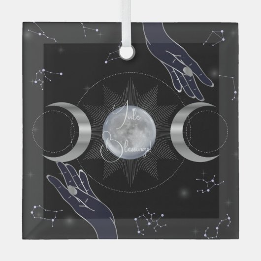 Creëer Uw eigen mystieke zilveren drievoudige Moon Glas Ornament (Voorkant)