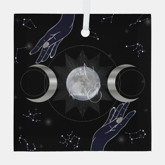 Creëer Uw eigen mystieke zilveren drievoudige Moon Glas Ornament (Achterkant)