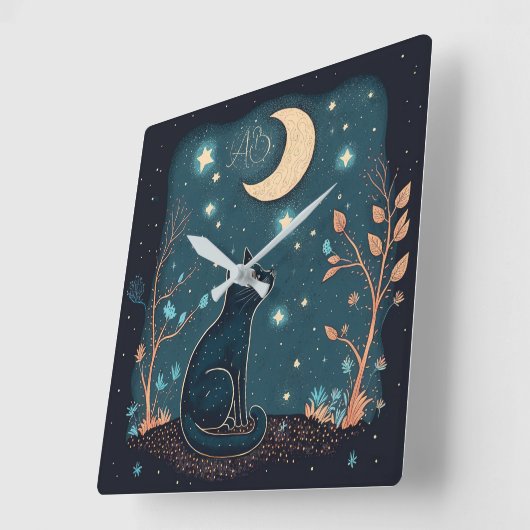 Creëer Uw eigen mystieke zwarte kat & wilde bloeme Vierkante Klok (Hoek)