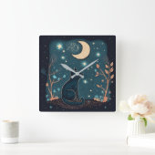 Creëer Uw eigen mystieke zwarte kat & wilde bloeme Vierkante Klok (Huis)