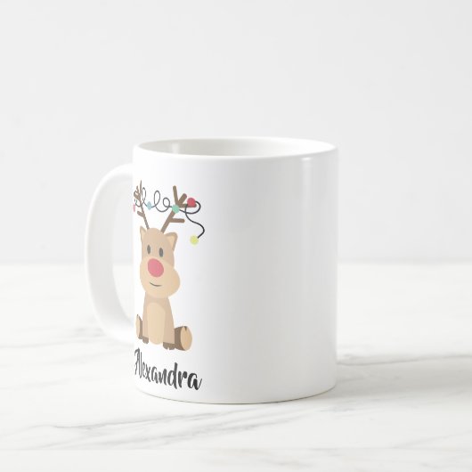 Creëer Uw eigen naam Funny Reindeer Christmas Koffiemok (Voorkant links)