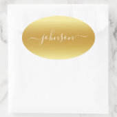 Creëer Uw Eigen Naam Goud Wit Ovale Sticker (Tas)