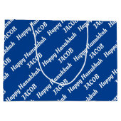 Creëer Uw eigen naam Happy Hanukkah Large Gift Bag Groot Cadeauzakje (Achterkant)