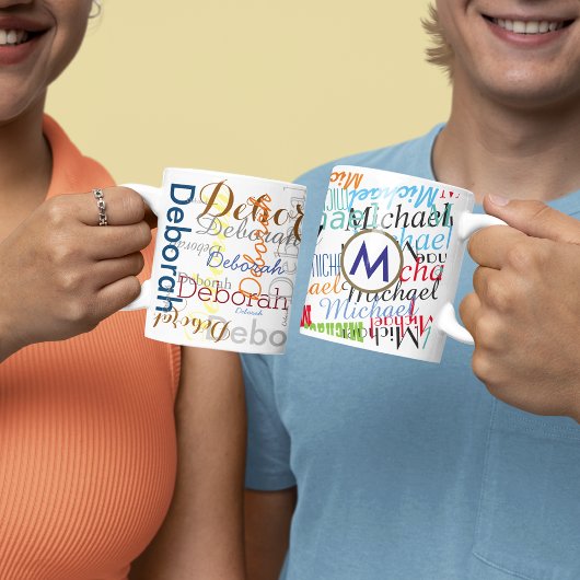 Creëer uw eigen naam patroonkleur tweekleurige koffiemok