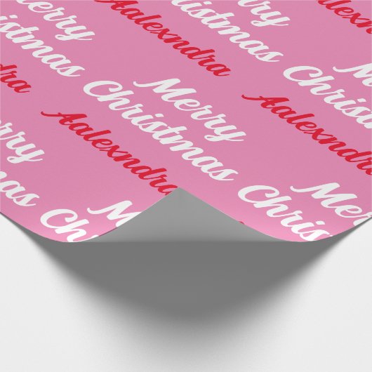Creëer Uw eigen naam Roze Kerstmis Cadeaupapier (Hoek)