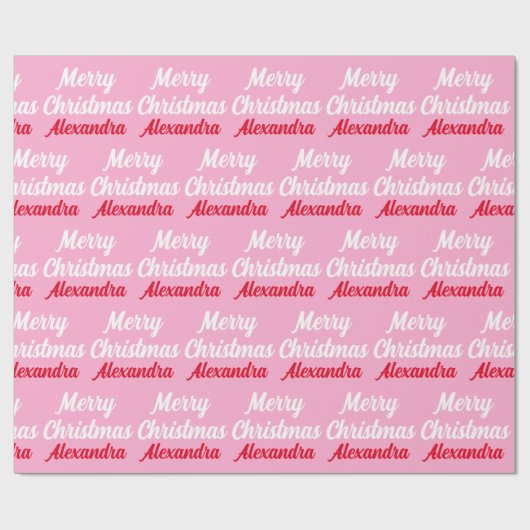 Creëer Uw eigen naam Roze Kerstmis Cadeaupapier (Vlak)