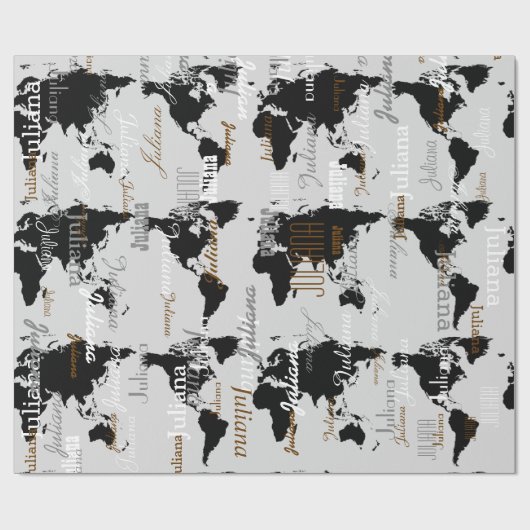 creëer uw eigen naampatroon. wereldkaarten cadeaupapier (Vlak)