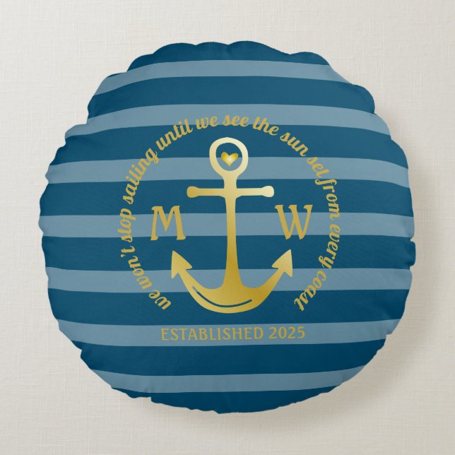 Creëer Uw eigen Nautical Anchor Heart Kastal Logo Rond Kussen (Voorkant)