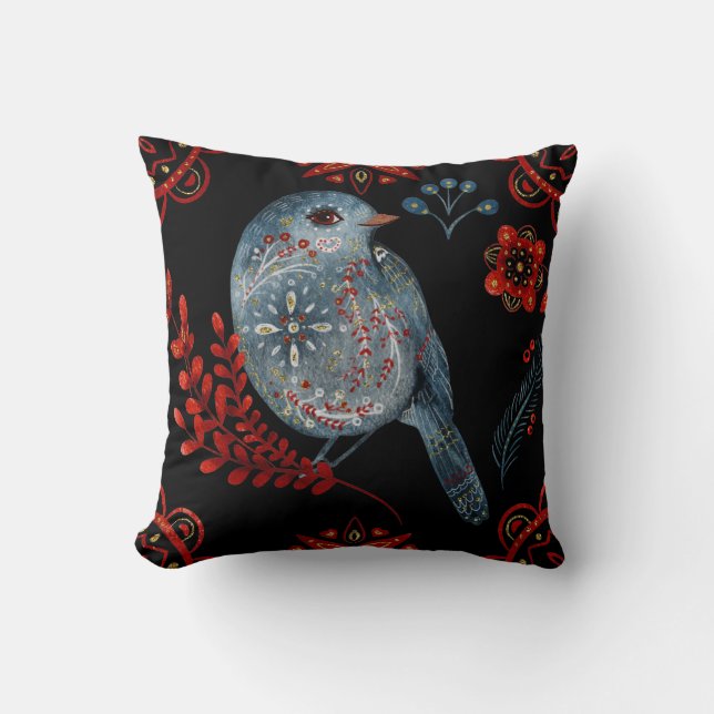 Creëer uw eigen Nordic Blue Bird Kussen (Voorkant)