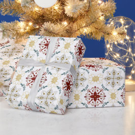 Creëer uw eigen Nordic Red Blue Gold bloemmotieven Cadeaupapier