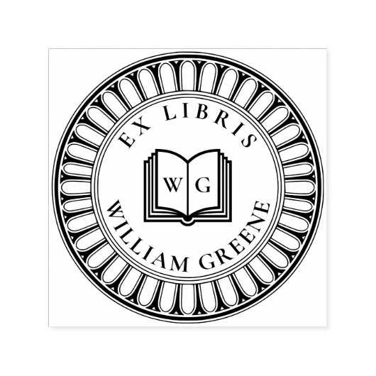 Creëer uw eigen Open Boek Monogram Ex Libris Zelfinktende Stempel (Design)