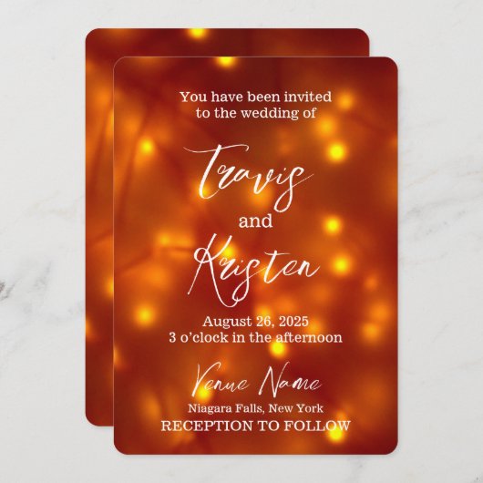 Creëer Uw Eigen Oranje Lichten Bruiloft Kaart (Voorkant / Achterkant)