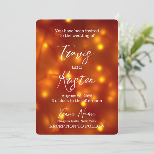 Creëer Uw Eigen Oranje Lichten Bruiloft Kaart (Staand voorkant)