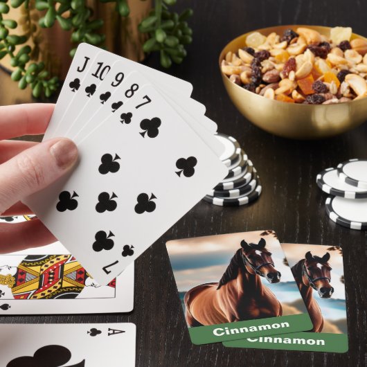 Creëer Uw Eigen Paard Fotonaam Stijlvol Groen Pokerkaarten (Insitu)