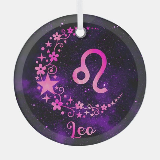 Creëer Uw eigen Paarse Celestial Leo Zodiac Glas Ornament (Voorkant)