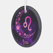 Creëer Uw eigen Paarse Celestial Leo Zodiac Glas Ornament (Voorkant links)