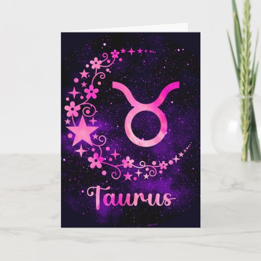 Creëer Uw eigen Paarse Celestial Taurus Zodiac Feestdagen Kaart (Voorkant)