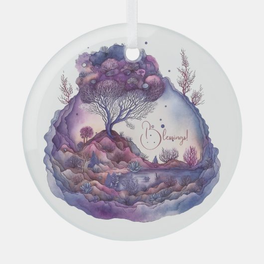 Creëer Uw eigen Paarse Fantasy Landscape Glas Ornament (Voorkant)