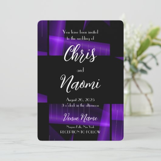 Creëer Uw eigen Paarse Geometrische Bruiloft Kaart (Staand voorkant)