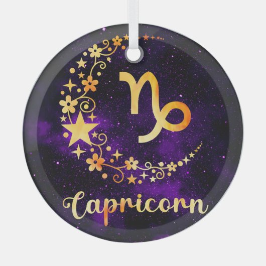 Creëer Uw eigen Paarse Hemelse Steenbok Zodiac Glas Ornament (Voorkant)