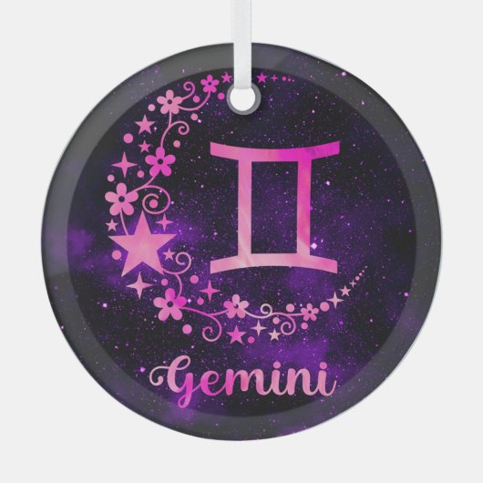 Creëer Uw eigen Paarse Hemelse Tweelingen Zodiac Glas Ornament (Voorkant)