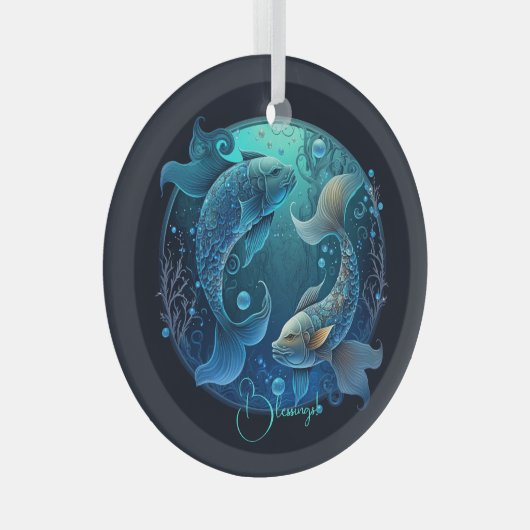 Creëer Uw eigen Paarse Hemelse Vissen Zodiac Glas Ornament (Voorkant Rechts)