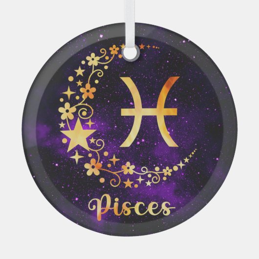 Creëer Uw eigen Paarse Hemelse Vissen Zodiac Glas Ornament (Voorkant)