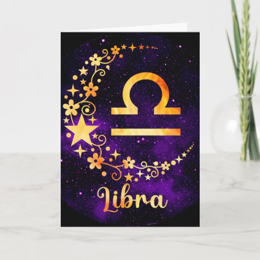 Creëer Uw eigen Paarse Hemelse Weegschaal Zodiac Feestdagen Kaart (Voorkant)