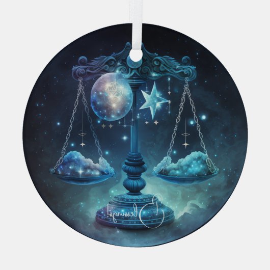 Creëer Uw eigen Paarse Hemelse Weegschaal Zodiac Glas Ornament (Achterkant)