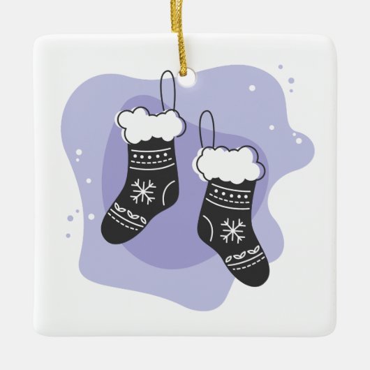 Creëer Uw eigen Paarse kousen Kerst Keramisch Ornament (Voorkant)