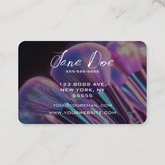 Creëer uw eigen Paarse make-up borstels Visitekaartje (Achterkant)