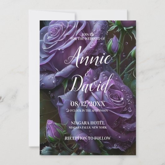 Creëer uw eigen Paarse Rozen bruiloft Kaart (Voorkant)