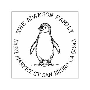 Creëer Uw Eigen Penguin Familienaam Retouradres Zelfinktende Stempel