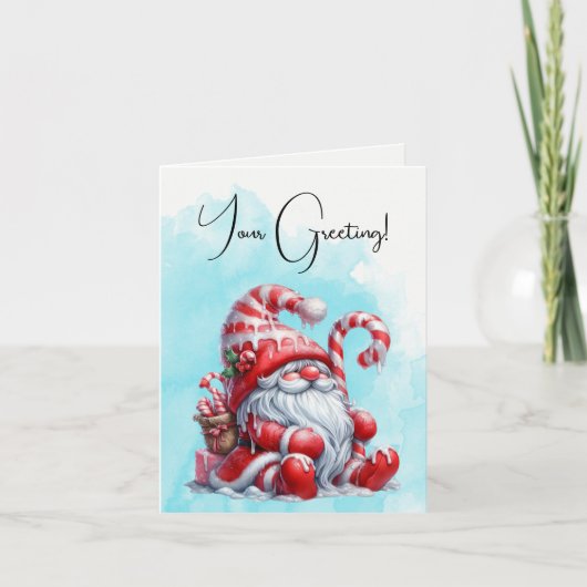 Creëer Uw eigen pepermunt bessen kerst gnoom Feestdagen Kaart (Voorkant)