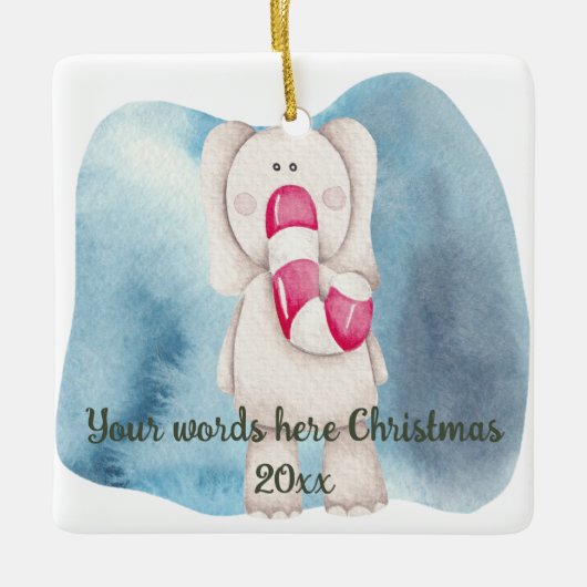 Creëer Uw eigen pepermunt olifant kerst Keramisch Ornament (Voorkant)