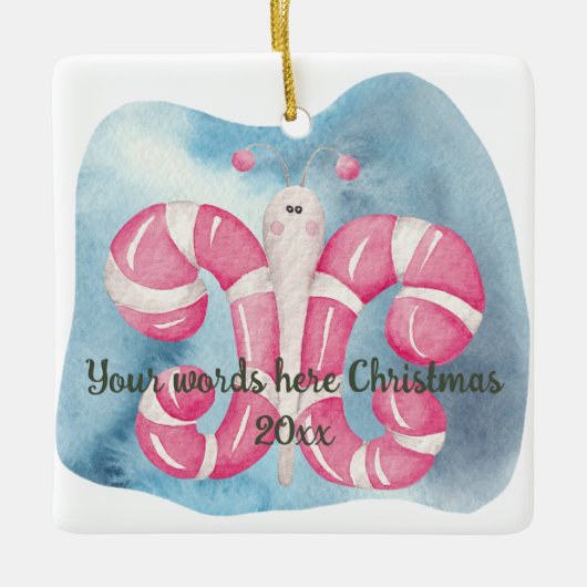 Creëer Uw eigen pepermunt vlinder kerst Keramisch Ornament (Voorkant)