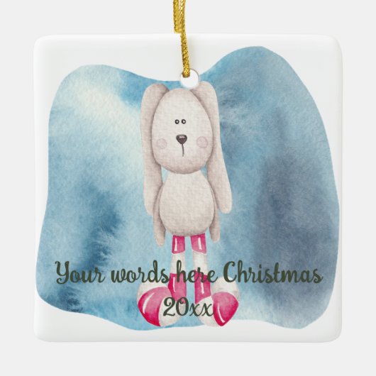 Creëer Uw eigen Peppermint Bunny Konijn Kerstmis Keramisch Ornament (Voorkant)