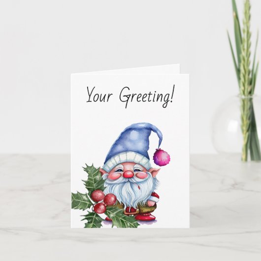 Creëer uw eigen Periwinkle Christmas Gnome Feestdagen Kaart (Voorkant)