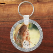 Creëer Uw eigen persoonlijke foto + tekstglitter Sleutelhanger (Voorkant)
