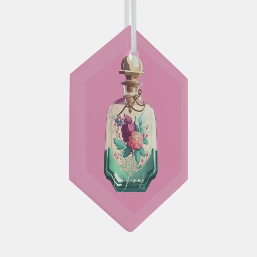 Creëer Uw eigen  Pioenenparfumfles Glas Ornament (Voorkant Rechts)
