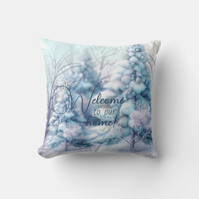 Creëer uw eigen pluizige besneeuwde bomen kussen (Voorkant)