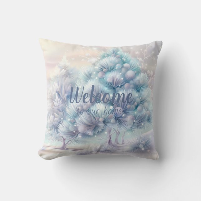 Creëer Uw eigen pluizige roze en blauwe kerstbomen Kussen (Voorkant)