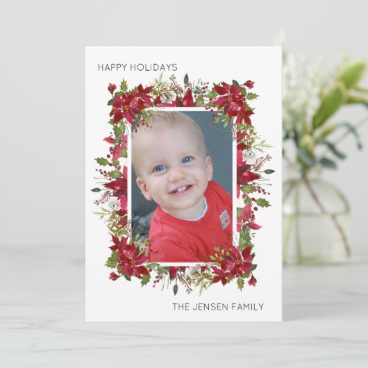 Creëer Uw eigen Poinsettias Prettige feestdagen Fo Feestdagenkaart (Staand voorkant)