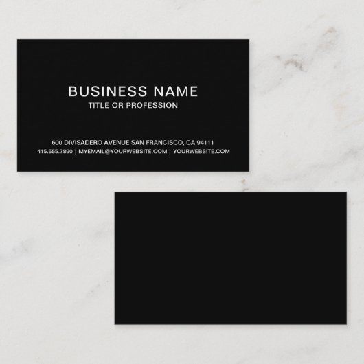 Creëer uw eigen professionele eenvoudig zwart visitekaartje (Voorkant / Achterkant)