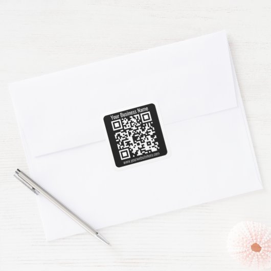 Creëer Uw eigen QR-code w/Border | Zwart-wit Vierkante Sticker (Envelop)