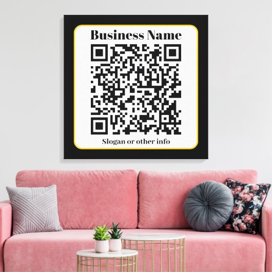 Creëer Uw eigen QR-code | Zwart Wit Gouden Rand Canvas Afdruk (Insitu (Woonkamer))
